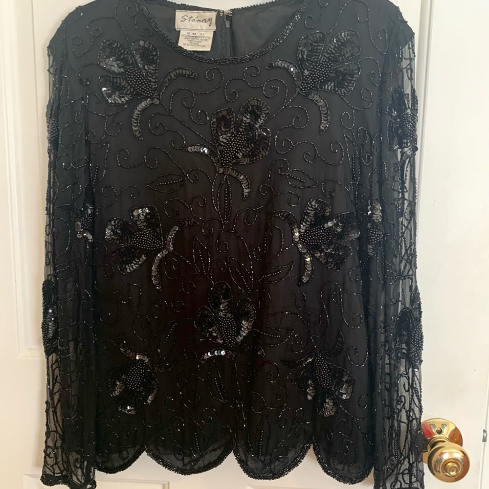 Stenay Elegant Black Sequin Blouse